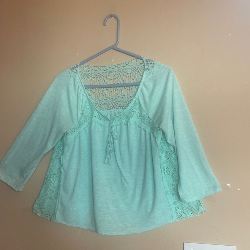 Whimsical Country Festival Sexy Flowy summery Mint Lace-Trim Peasant Tunic Sz M
